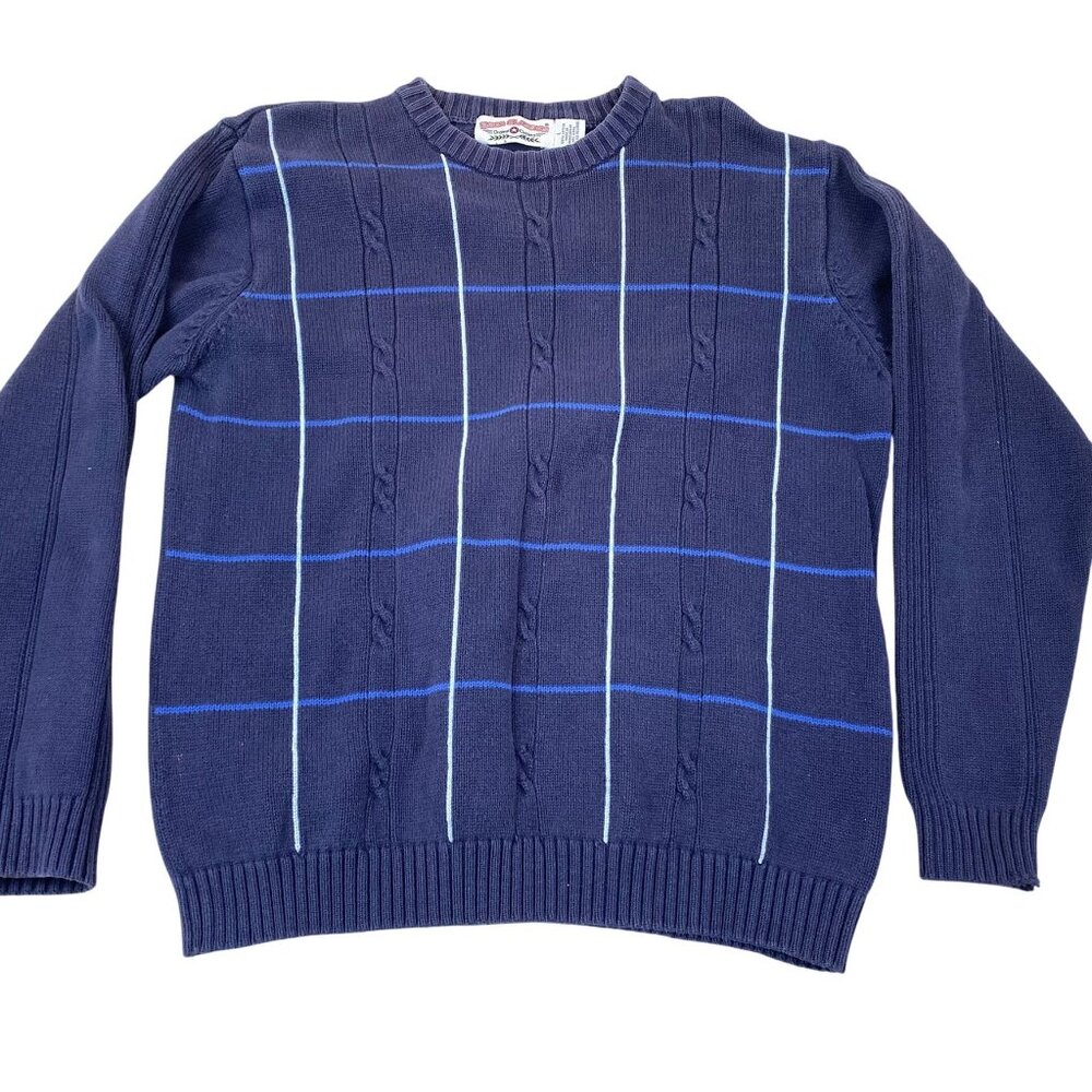 Boca Classics Mens Navy Blue Cable Knit Sweater Size L 100% Cotton Mens Crewneck